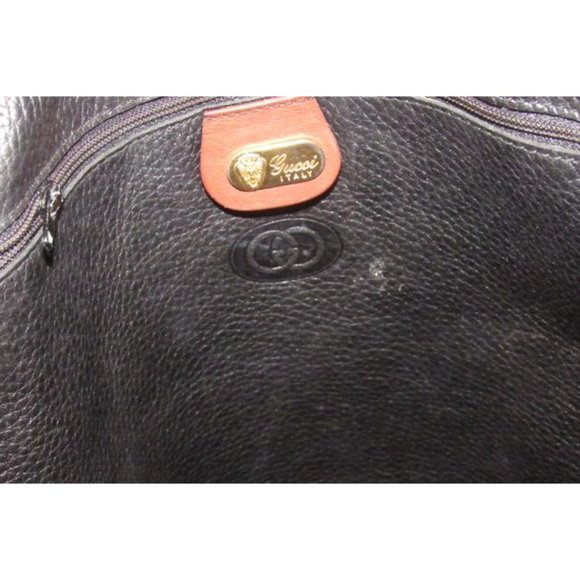 Gucci Vintage Black Pebbled Leather And Brown Leather Tote - Picture 4 of 12